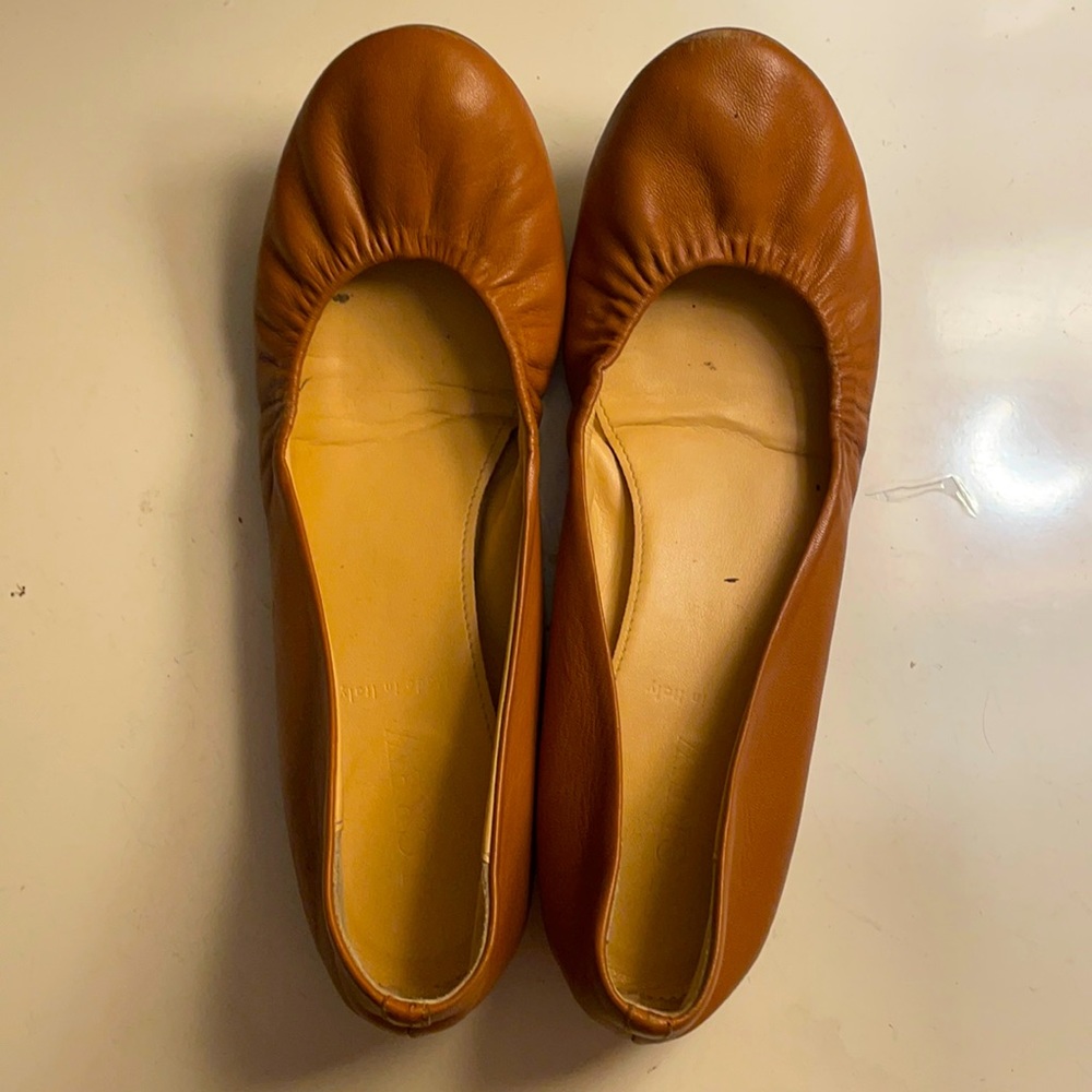 Tan leather flats, J Crew